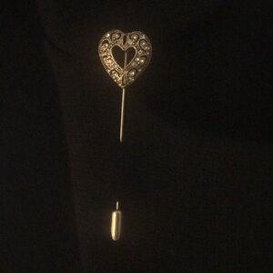 Vintage Gold Heart with Rhinestones Stick Pin Valentine’s Day